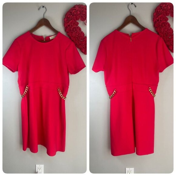 Michael Michael Kors PETITE XL Round Neck Scuba Crepe Chain Trim Dress Deep Pink - Picture 2 of 11